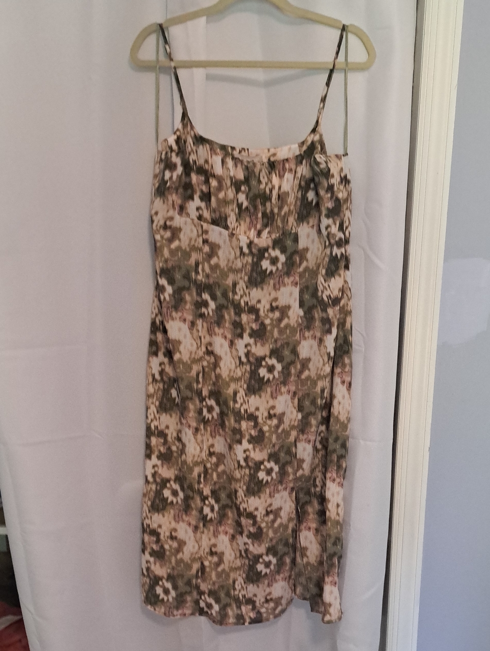 Chelsea28 Floral Camouflage Slip Midi Dress in Green and Cream